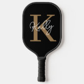 Matig zwart goudmonogram script pickleball paddle (Achterkant)