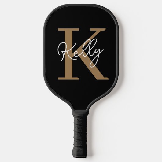 Matig zwart goudmonogram script pickleball paddle (Achterkant)