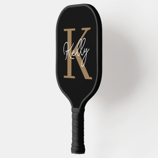 Matig zwart goudmonogram script pickleball paddle (Links)