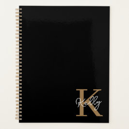 Matig zwart goudmonogram script planner