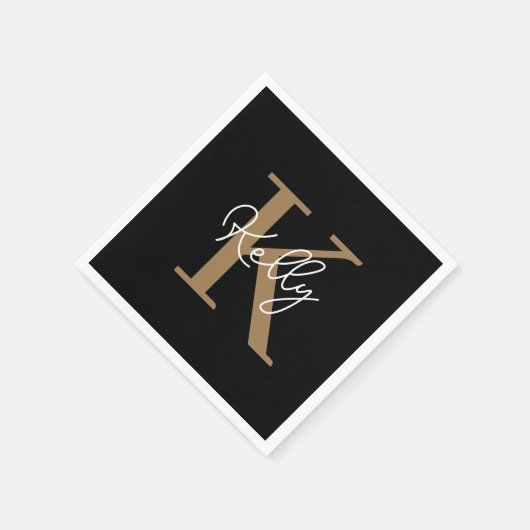 Matig zwart goudmonogram script servet (Hoek)