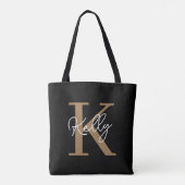 Matig zwart goudmonogram script tote bag (Achterkant)
