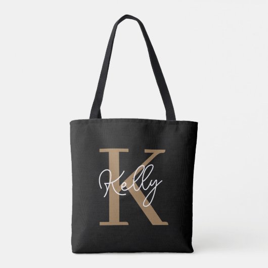 Matig zwart goudmonogram script tote bag (Achterkant)