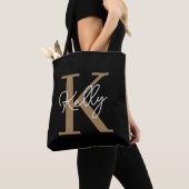 Matig zwart goudmonogram script tote bag (Dichtbij)