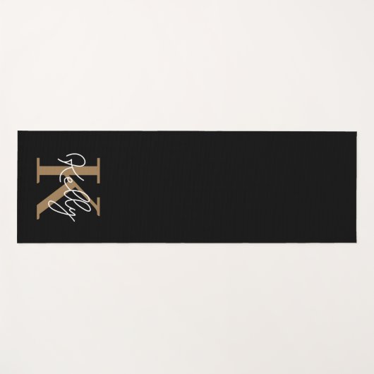 Matig zwart goudmonogram script yogamat (Voorkant (horizontaal))