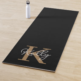 Matig zwart goudmonogram script yogamat