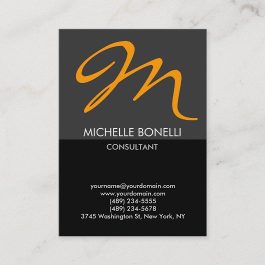 Matig zwart grijs geel monogram visitekaartje (Voorkant)