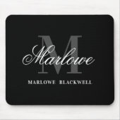 Matig zwart grijs monogram script muismat (Voorkant)