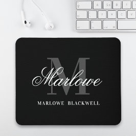 Matig zwart grijs monogram script muismat