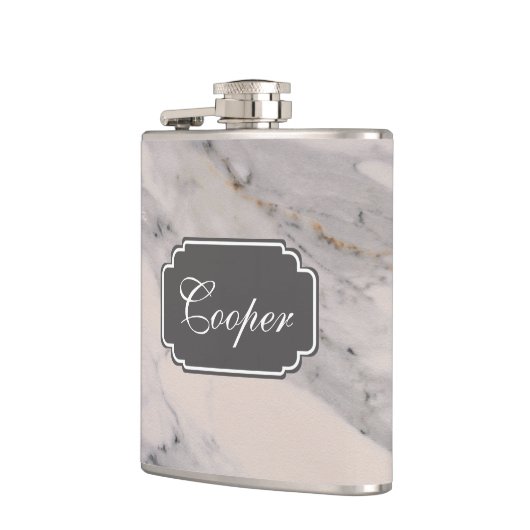 Matig zwart grijs roze marmer heupfles (Links)