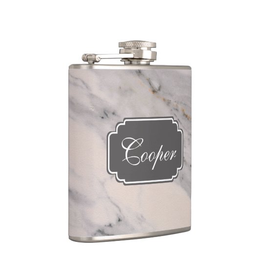 Matig zwart grijs roze marmer heupfles (Rechts)