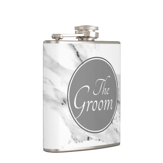 Matig zwart grijs wit marmer patroon heupfles (Rechts)