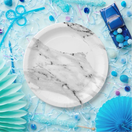 Matig zwart grijs wit marmer patroon papieren bordje (Feest)