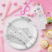 Matig zwart grijs wit marmer patroon papieren bordje (Feest)