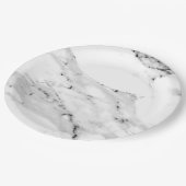 Matig zwart grijs wit marmer patroon papieren bordje (Gekanteld)