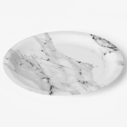 Matig zwart grijs wit marmer patroon papieren bordje (Gekanteld)