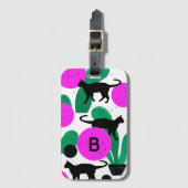Matig zwart kat en cactus Patroonmonogram Bagagelabel (Voorkant (verticaal))