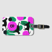 Matig zwart kat en cactus Patroonmonogram Bagagelabel (Voorkant (horizontaal))