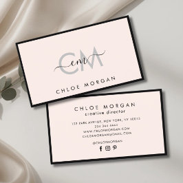 Matig zwart lichtroze script handtekeningmonogram visitekaartje