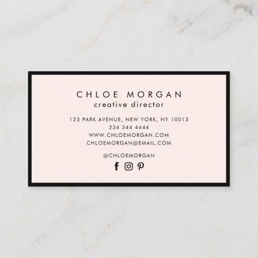 Matig zwart lichtroze script handtekeningmonogram visitekaartje (Achterkant)