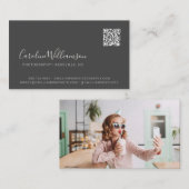 Matig Zwart Manuscript QR Code Minimal Trendy Visitekaartje (Voorkant / Achterkant)