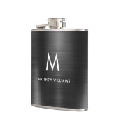 Matig zwart monogram, geborsteld staal heupfles (Links)