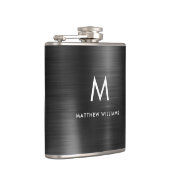 Matig zwart monogram, geborsteld staal heupfles (Rechts)