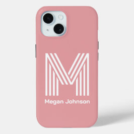 Matig zwart monogram Roze iPhone 15 Case
