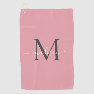 Matig zwart monogram Roze grijs grafisch script Golfhanddoek