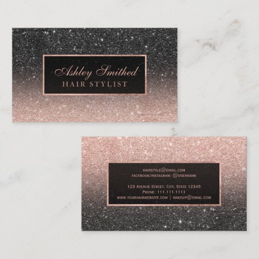 Matig zwart roos goud glitter chic ombre haar visitekaartje (Voorkant / Achterkant)