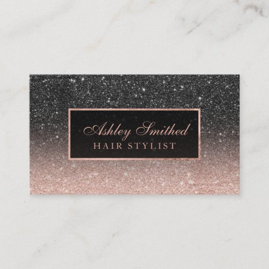 Matig zwart roos goud glitter chic ombre haar visitekaartje (Voorkant)