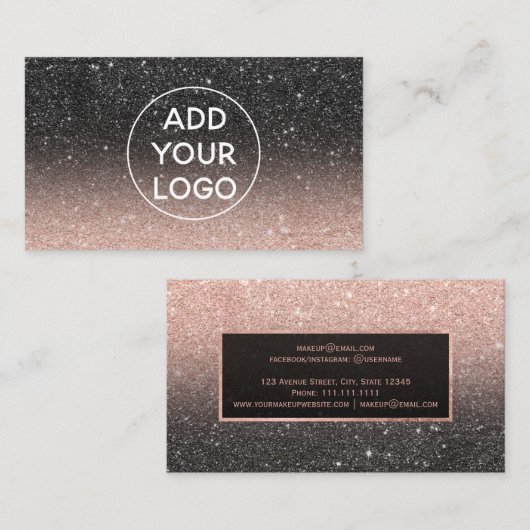 Matig zwart roos goud glitter chic ombre Logo Visitekaartje (Voorkant / Achterkant)