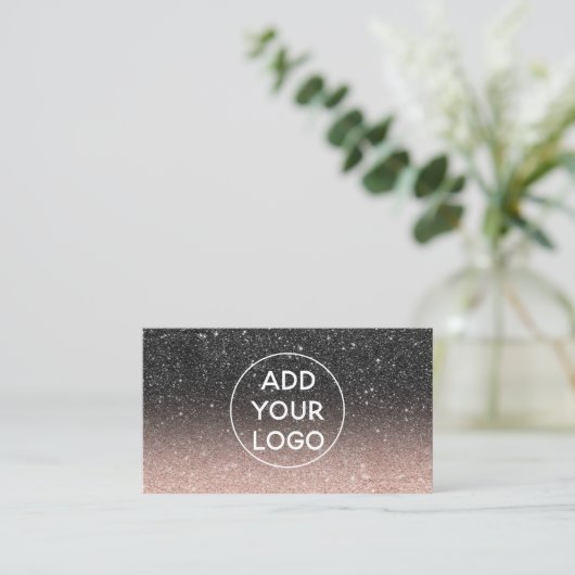 Matig zwart roos goud glitter chic ombre Logo Visitekaartje (Staand voorkant)