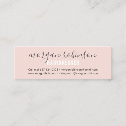 Matig zwart roze haar stylist script mini visitekaartje (Achterkant)