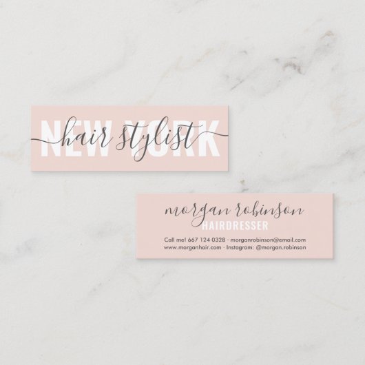Matig zwart roze haar stylist script mini visitekaartje (Voorkant / Achterkant)