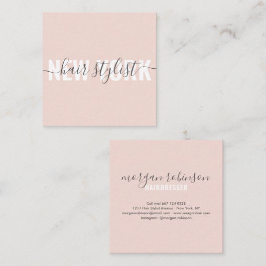 Matig zwart roze haar stylist script vierkante visitekaartje (Voorkant / Achterkant)