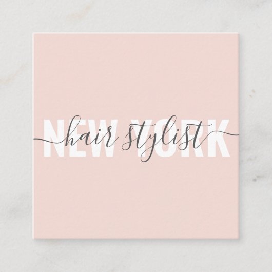 Matig zwart roze haar stylist script vierkante visitekaartje (Voorkant)