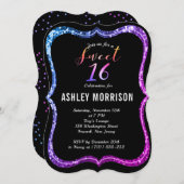 Matig zwart Roze Roze Glitter Sweet 16 Kaart (Voorkant / Achterkant)