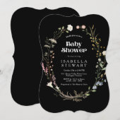 Matig Zwart Wildflower Elegant Baby shower Kaart (Voorkant / Achterkant)