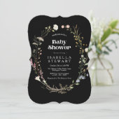 Matig Zwart Wildflower Elegant Baby shower Kaart (Staand voorkant)