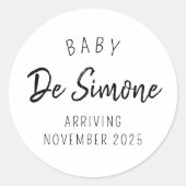 Matig zwart-wit aankondiging van zwangerschap ronde sticker (Voorkant)