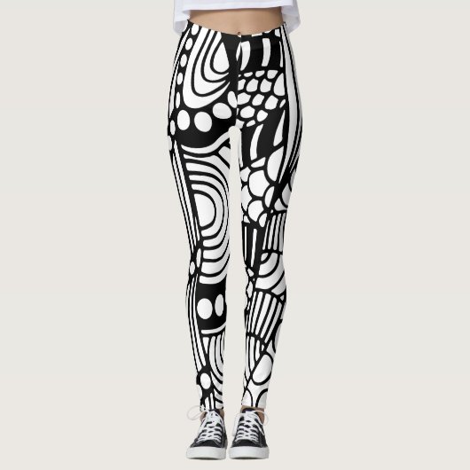 Matig zwart-wit abstract leggings (Voorkant)