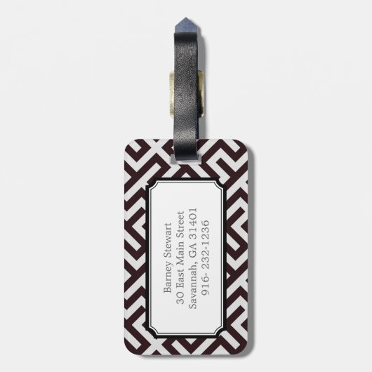 Matig zwart-wit belangrijk geometrisch patroonmono bagagelabel (Achterkant verticaal)