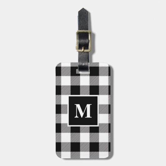 Matig zwart-wit buffelmonogram bagagelabel (Voorkant verticaal)