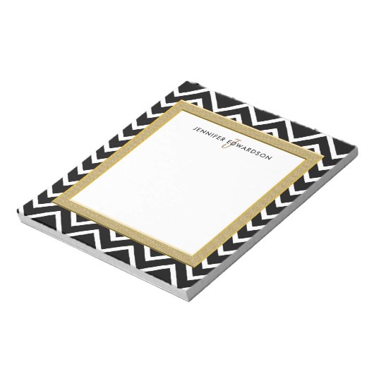 Matig zwart-wit-chevron monogram notitieblok (Linkerzijde)