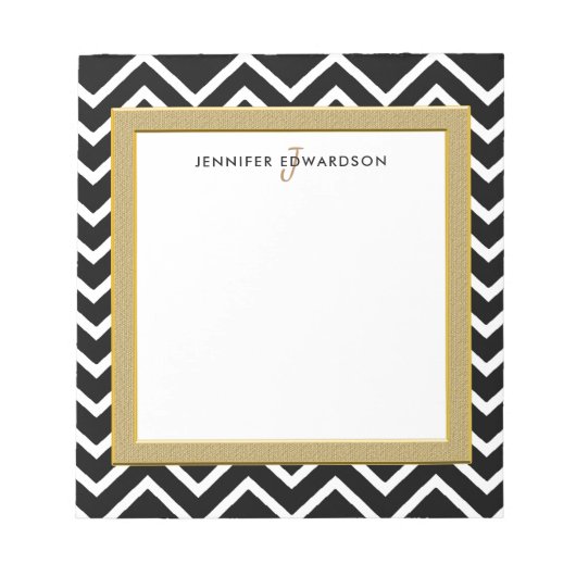 Matig zwart-wit-chevron monogram notitieblok (Voorkant)