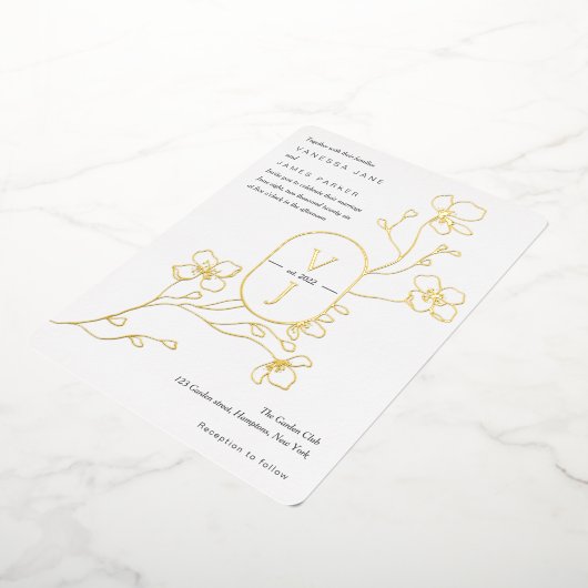 Matig zwart, wit en goud, brutaal huwelijksgoud folie uitnodiging (Gedraaid)