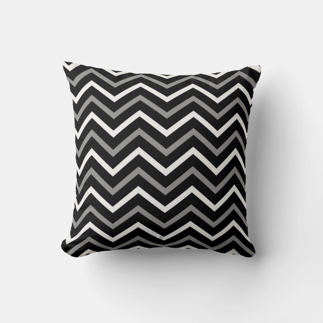Matig zwart wit en grijs Chevron Pattern Zigzag Kussen (Voorkant)