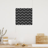 Matig zwart wit en grijs Chevron Pattern Zigzag Poster (Keuken)