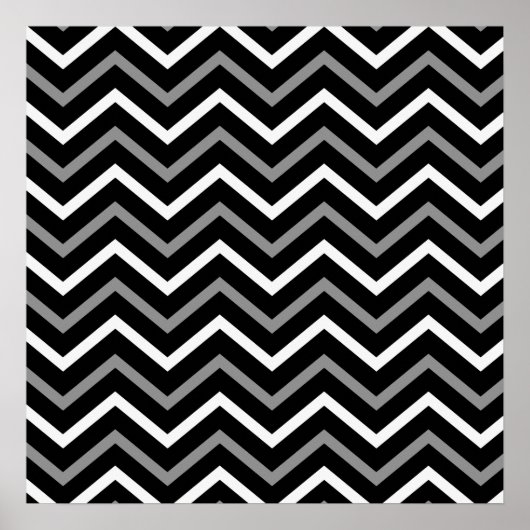 Matig zwart wit en grijs Chevron Pattern Zigzag Poster (Voorkant)